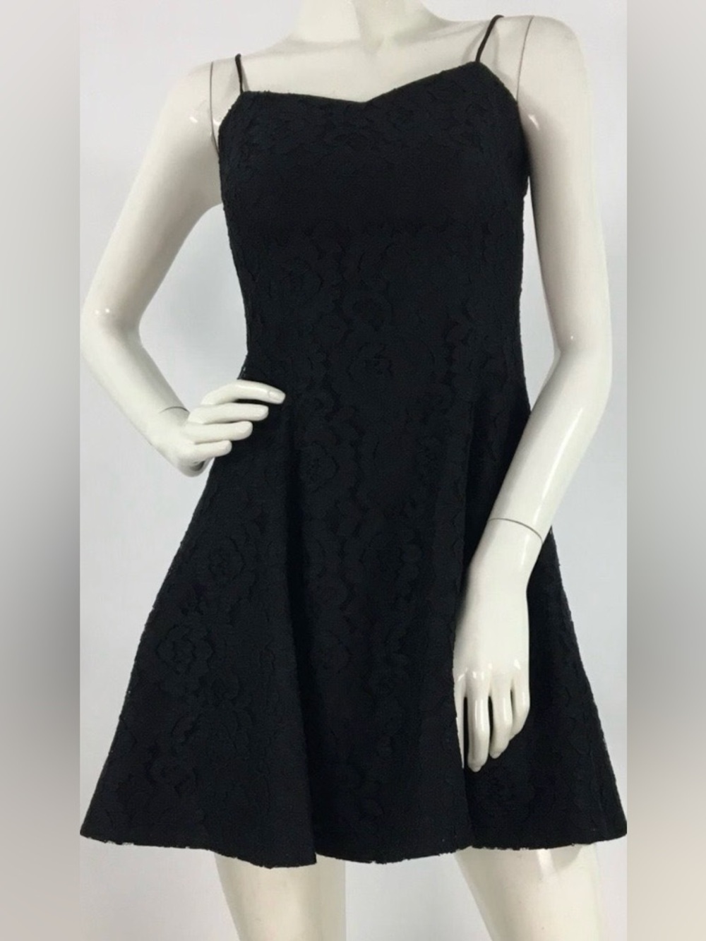 80s le chateau Black Floral Lace Mini Dress with Spaghetti Straps